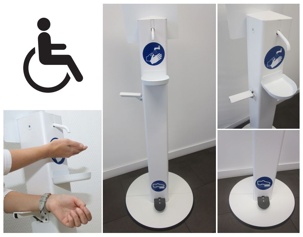 Desinfektionsmittelständer für Rollstuhlfahrer und Menschen mit Handicap