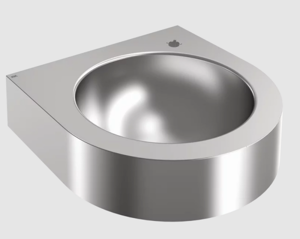 Elegant stainless steel wall drinking fountain with round bowl and without overflow KWC ANMX35L