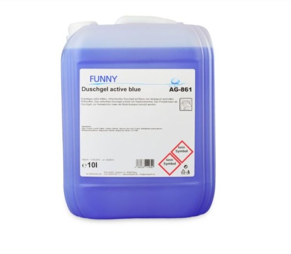 Liquid shower gel active blue in a 10L canister