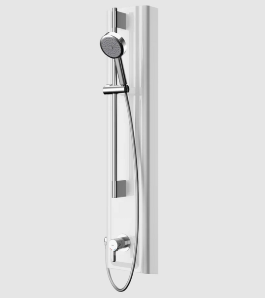 Shower panel mineral material MIRANIT exposed installation single-lever thermostat hand shower set KWC F5LT2025