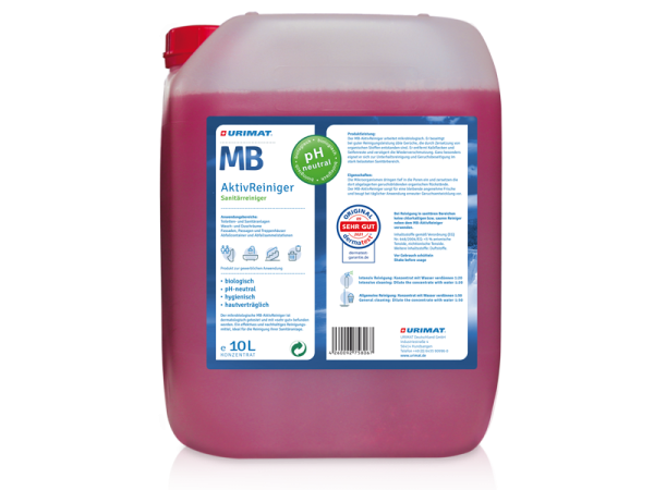 Sanitary cleaner MB-AktivReiniger Microbiological cleaning agent 10 L concentrate PH-neutral, dermatologically tested for urinals, toilets, shower rooms URIMAT