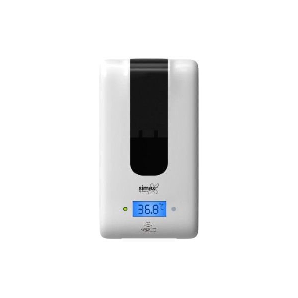 Soap dispenser gel dispenser thermometer display activation sensor automatically refillable ABS plastic white black 1.2 liters Simex 04073