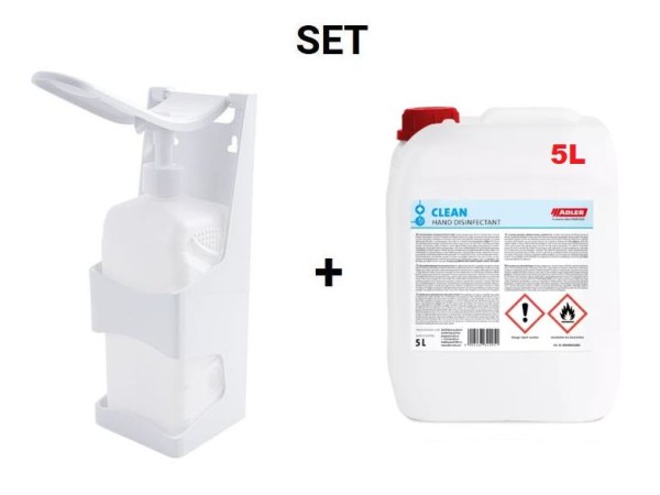 Canister 5L disinfectant WHO-recipe & wall mounting disinfectant dispenser with short arm-lever