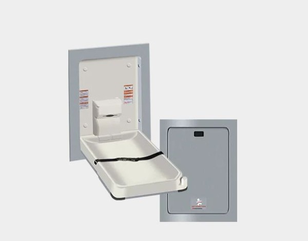 Stainless steel changing table for recessed mount with bacteria-resistant changing surface