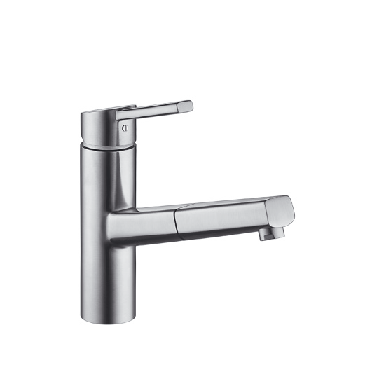 Stainless steel mixer tap from the left