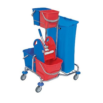 Splast chrome cleaning trolley with buckets, waste bag holder 120l and wringer Splast SER-0004,SER-0005