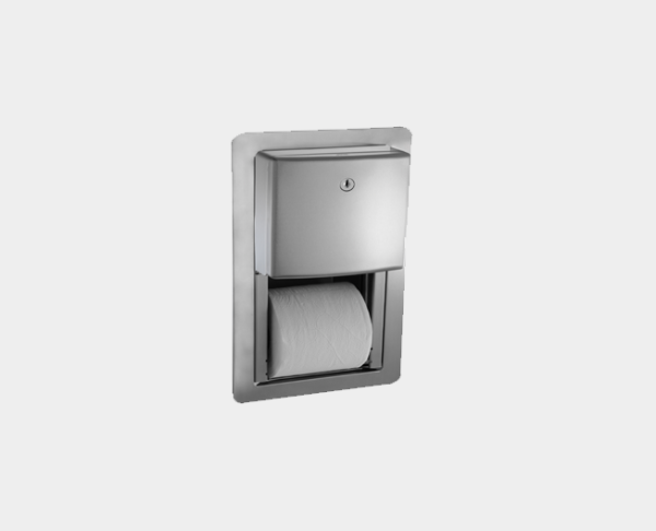 Stainless steel toilet paper dispenser semi-recessed 2 rolls