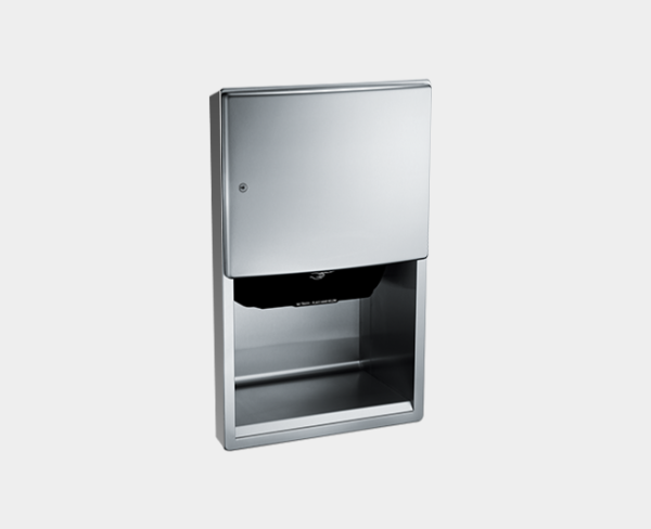Automatic paper towel dispenser made of stainless steel for semi-recessed