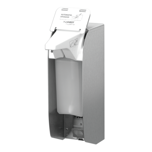 Automatik-Eurospender Seife Desinfektionsmittel Edelstahl Grau recycelbare Einwegpumpe Ophardt 4402150