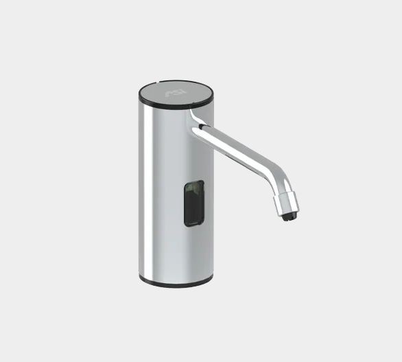 Contactless soap or disinfectant dispenser made of stainless steel for washbasin mounting, model 0334-B