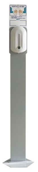 Spendersäule Grau Stahl Grau + automatischen Seifenspender in der Farbe Weiss für Seife oder Desinfektionsgel