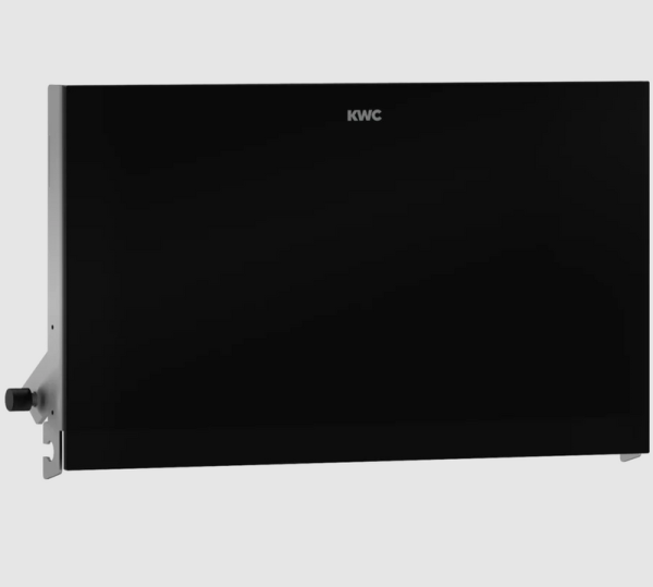 EXOS. Edelstahlfront mit schwarzem ESG-Glas für EXOS. WC-Doppelrollenhalter zur Aufputzmontage KWC ZEXOS676B