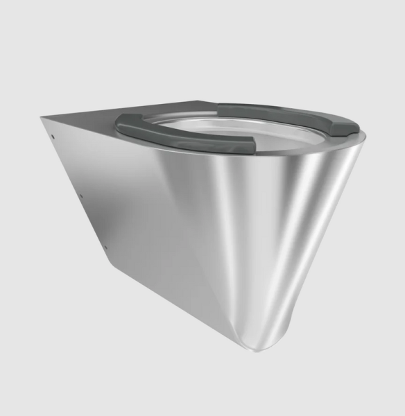 Wandhängendes Tiefspül-WC, Chromnickelstahl, Oberfläche seidenmatt Kunststoffsitzbacken KWC CMPX592S