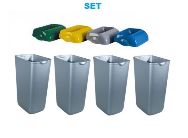 SET Marplast Abfalltrennung - 4xMP742 Mülleimer 23L Satin + 4x Deckel
