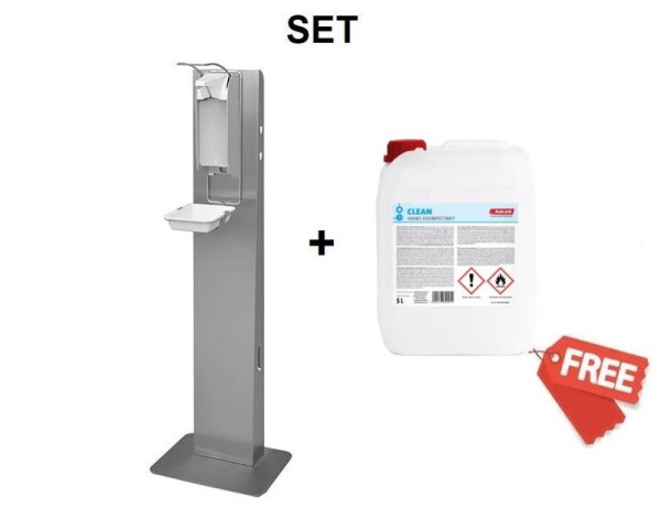 Stainless Steel Hand Sanitizer Station with Ingo-Man Disinfectant Dispenser & 5 Liter Hand Sanitizer for Free