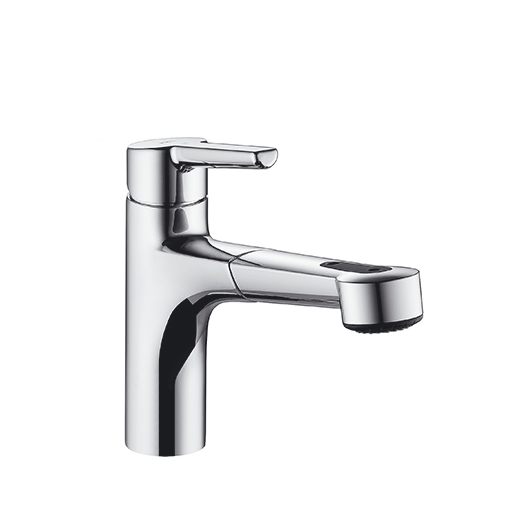 fully chrome-plated kitchen faucet from the left