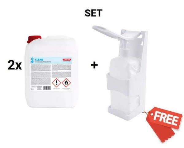 2x canister 5L disinfectant WHO-Recipe + Free hand sanitizer dispenser