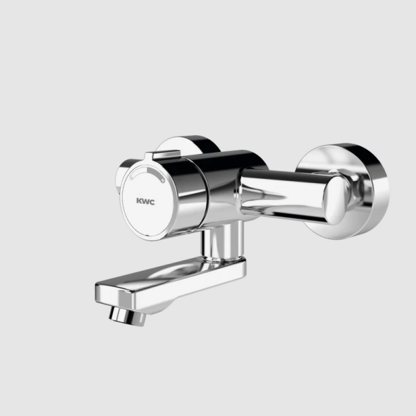 Mix self-closing wall faucet surface-mounted single-handle mixer stainless steel 100 mm projection KWC F3SM1002