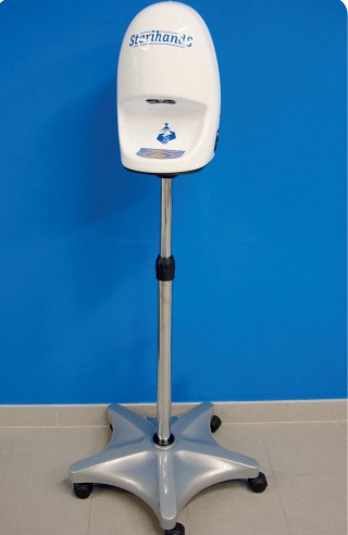 Sterihands aut. disinfectant dispenser with battery & mobile stand refillable 1L Gamar SH400,SH400