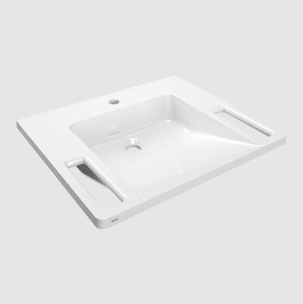 KWC EXOS. Barrier-free single washbasin MIRANIT alpine white wall mounting grab handles ANMW0001N