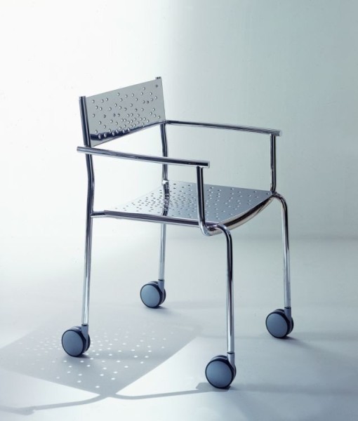 Edelstahl Sessel mit Räder & Armlehnen - Outdoor - Silber lackiert & behandelt K00042628