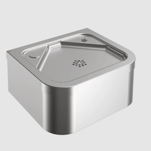 KWC ANIMA wall-mounted drinking fountain, chrome-nickel steel, satin finish, without overflow, rectangular tap holes ANMX21ES