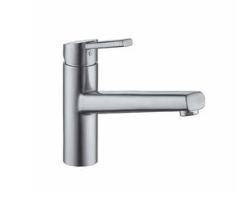 Stainless steel KWC luna e kitchen mixer from the left