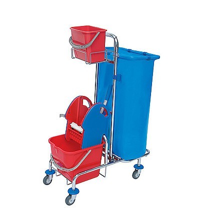 Splast chrome cleaning trolley with wringer, waste bag holder 120l and buckets Splast SER-0001,SER-0009