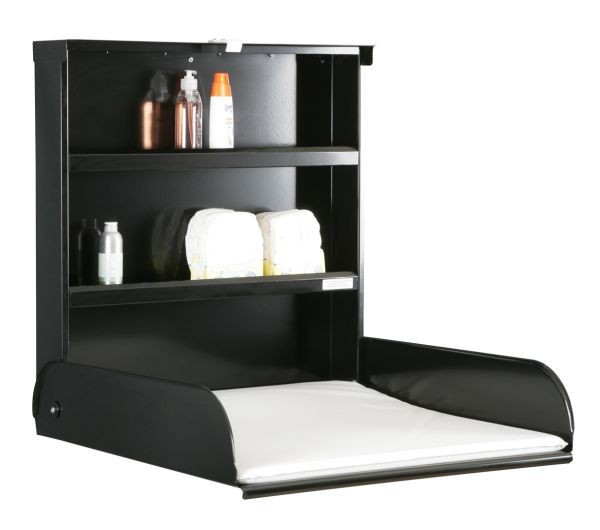 Folding wall changing table made of black steel including changing mat byBo 10221