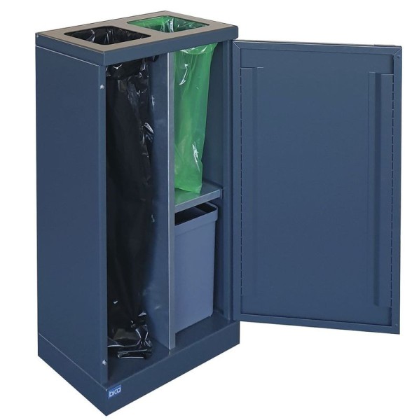 Flexibel Abfallbehälter aus Stahl 2x45 L mit Regalen Soft-Close Vordertür BICA 951