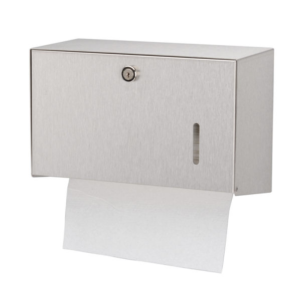 HS 15 EE high-quality paper towel dispenser made of stainless steel, 300 sheets capacity, lockable viewing slot Ophardt 152100