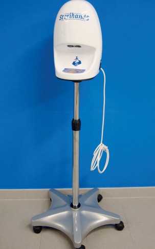 Sterihands SH600 1L elektrischer Desinfektionsmittelspender mit Strom Stecker mobile Version mit Ständer inkl.Rollen hygiene nachfüllbar Bakterien Gesundheit