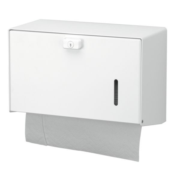 Premium paper towel dispenser aluminum white viewing window lockable wall mounting Ophardt 801500