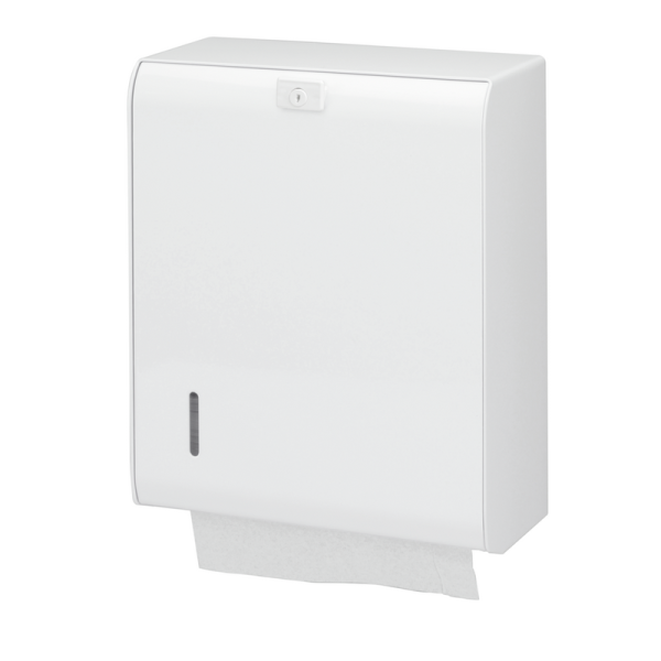 Paper towel dispenser aluminum white lockable viewing window 750 sheets Ophardt 1416730